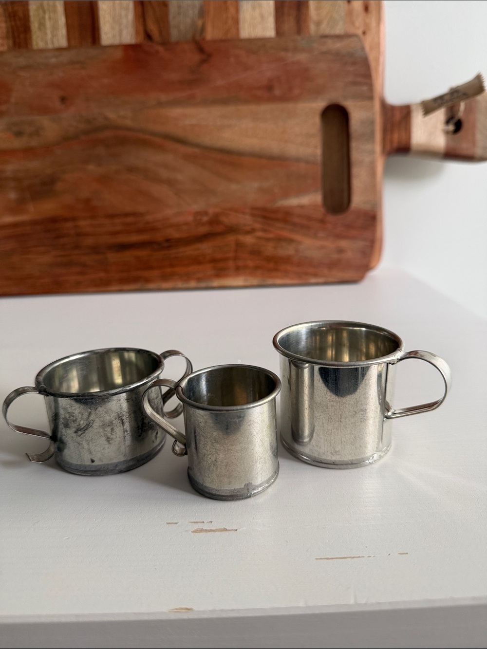 Vintage Silver-Tone Metal Mini Cups Trio